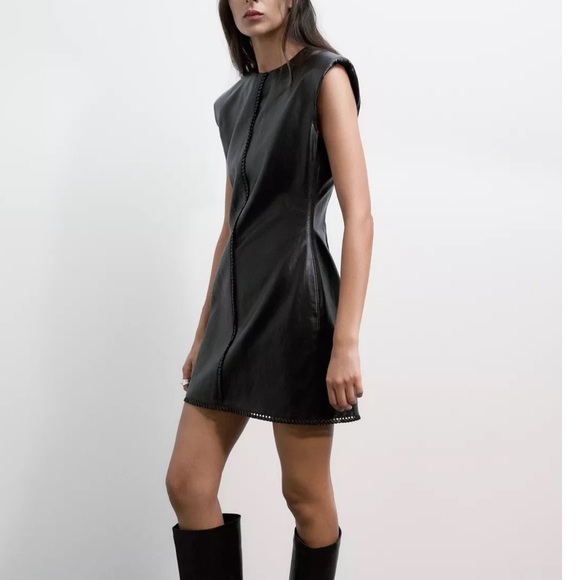 Zara NWT faux leather shoulder padded mink dress - Picture 3 of 13